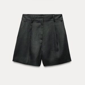 Zara Black High-Waist Linen-Blend Shorts